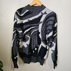 VINTAGE FRONTLINE 80s FUNKY ABSTRACT PATTERN MOCK NECK PULLOVER SWEATER SIZE M